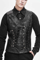 Gray V Neck Fog Flower Shoulder Loop Chest Lace Up Men's Punk Waistcoat
